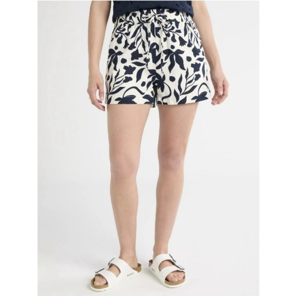 Time and Tru Pants - Women's Time and Tru L Cream Navy Floral Linen Blend Pull-On Shorts